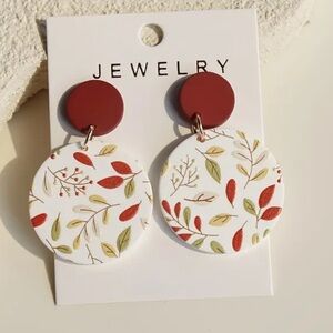 Floral Red and White Earrings. New.